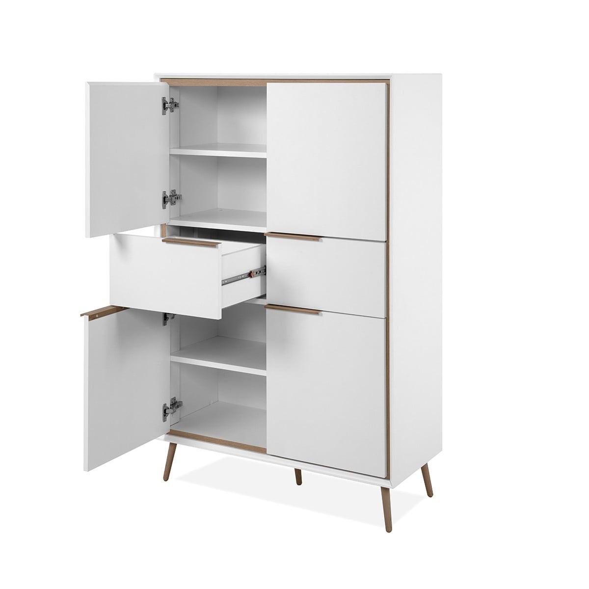 HIGHBOARD mit 4 Türen und 2 Schubladen - Arona - 90/38/140 cm - Weiß/Eiche Artisan, Holzwerkstoff (38/140/50cm) - Calicosy