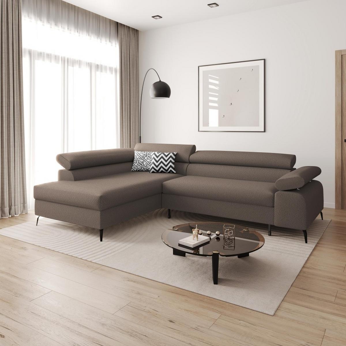 ECKSCHLAFSOFA Mellow mit Bettkasten, Dunkelbraun, links - Dunkelbraun/Schwarz, Textil (270/205cm) - Beautysofa