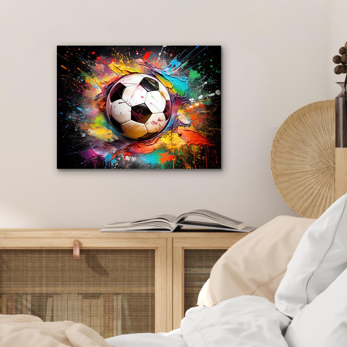 METALLBILD Fußball - Farbe - Farben - Schwarz - Weiß 40x30 cm - Weiß, Metall (40/30cm) - MuchoWow