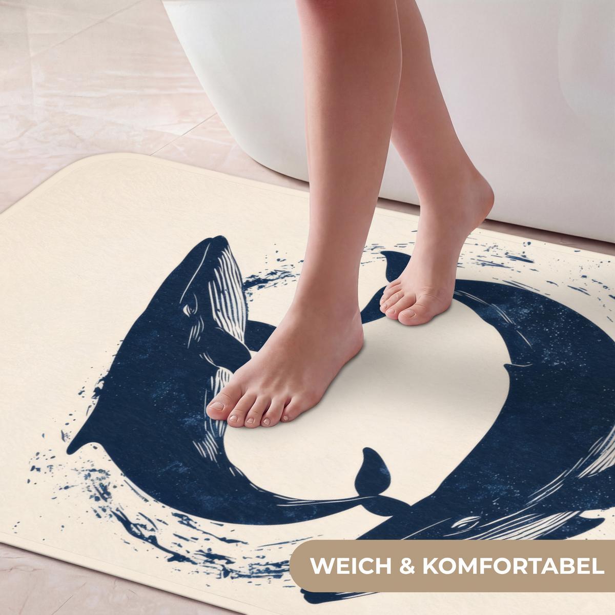 BADEMATTE Wale - Spritzer - Kreis - Dunkelblau 60x120 cm - Dunkelblau, Textil (60/120cm) - OnlyWow