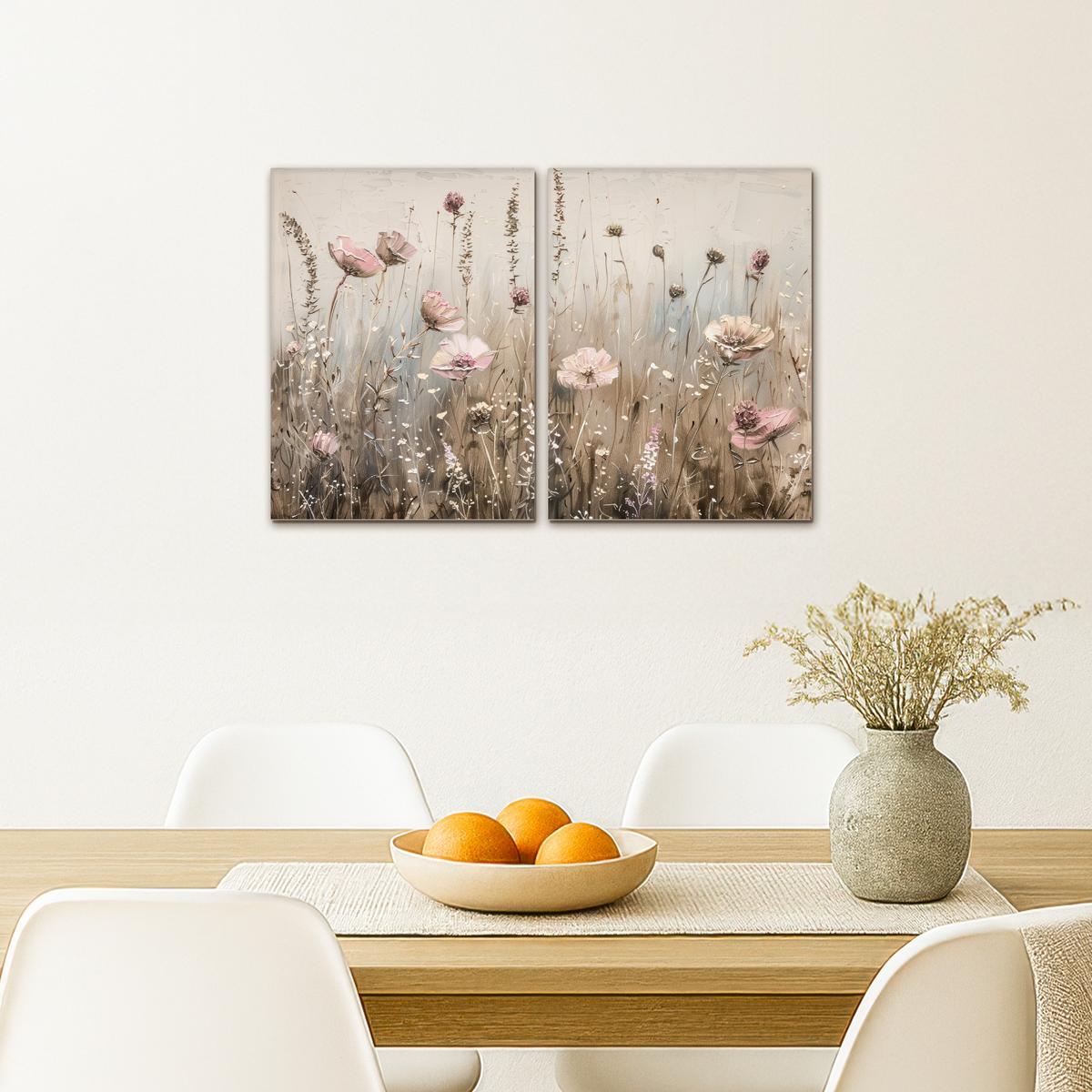 LEINWANDBILD 2er Set Blumen - Beige - Modern - Rosa 60x40 cm - Ecru, Textil (60/40cm) - MuchoWow