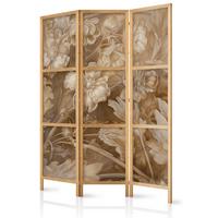 PARAVENT Japanischer 3-tlg 135x172 cm Retro Pflanzen - Braun, Holz/Textil (135/172/3cm) - Muralo