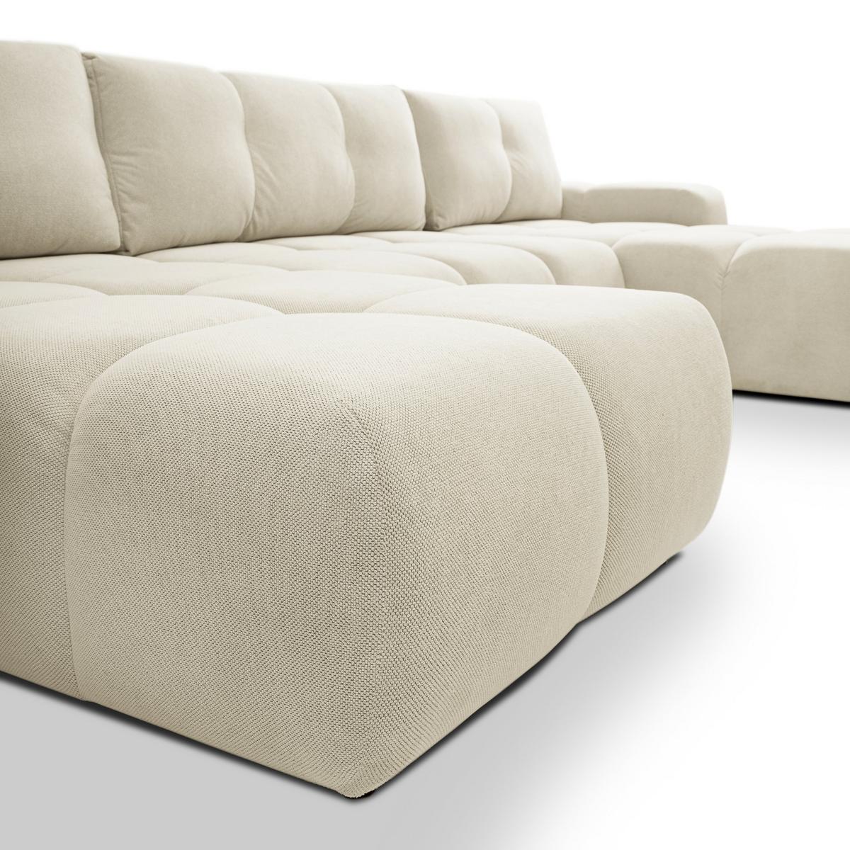 WOHNLANDSCHAFT DUCA U Beige Jersey mit Schlaffunktion - Beige, Holz (359/88/177cm) - MASSENO