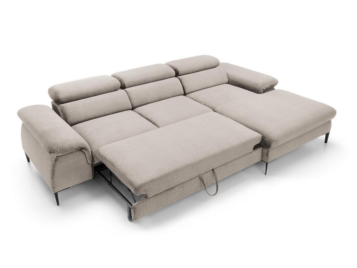ECKSOFA MESTO Beige Velours-Stoff mit Schlaffunktion - Beige, Holz (288/182cm) - MASSENO