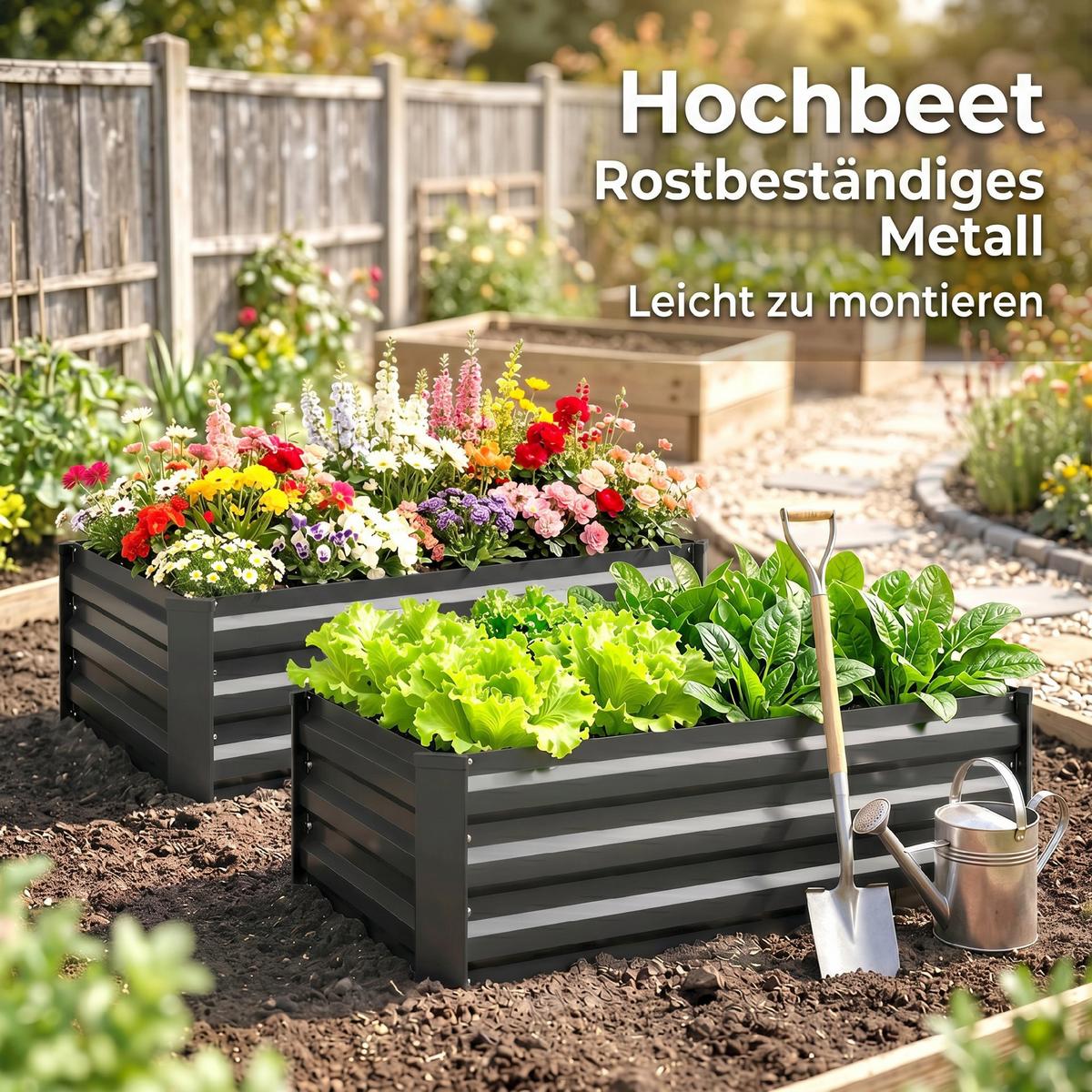 HOCHBEET 2er-Set für Terrasse, Balkon, verzinkter Stahl, Dunkelgrau, 100 x 60 x 30 cm - Dunkelgrau, Metall (60/30/100cm) - Outsunny