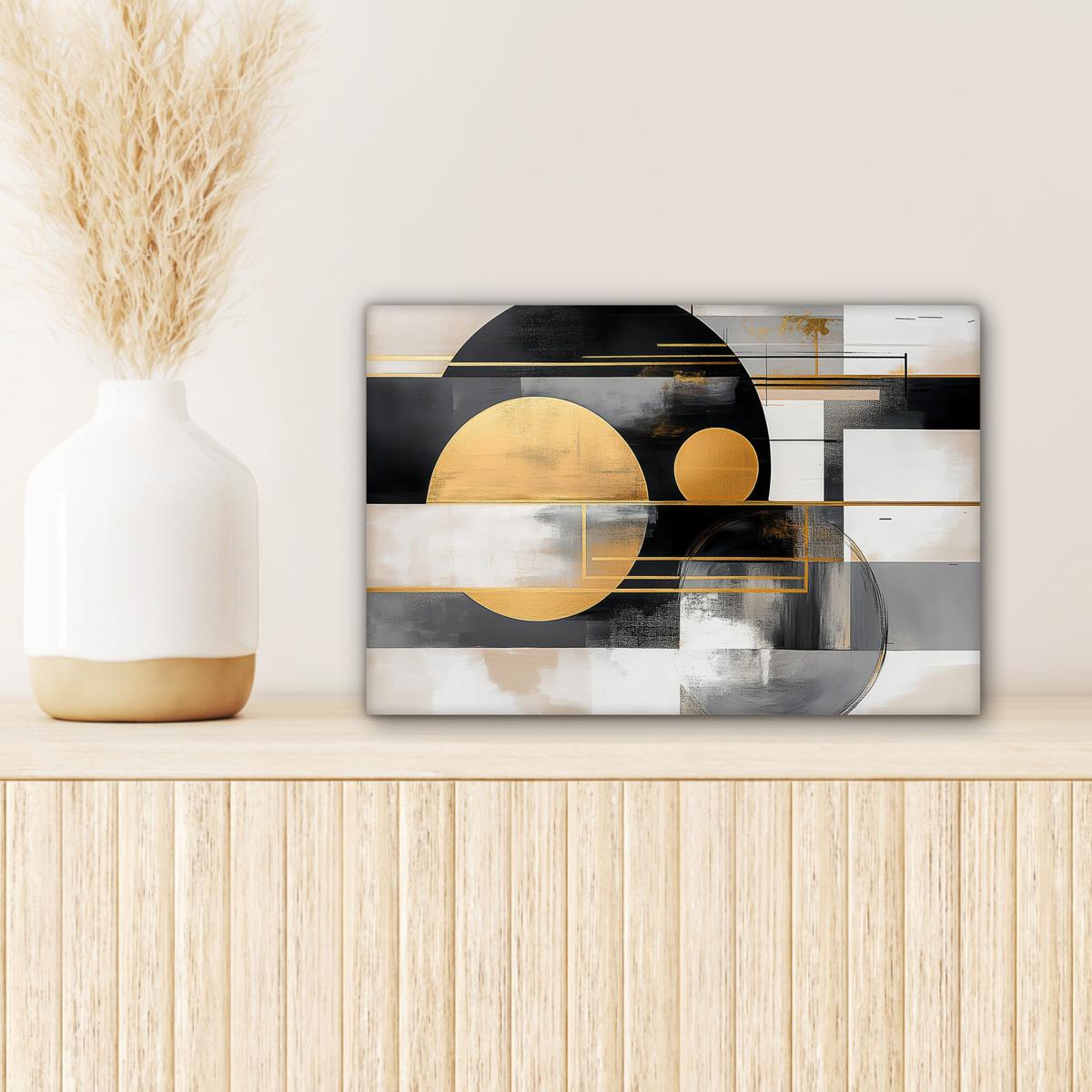 LEINWANDBILD Abstrakt - Gold - Silber - Formen - Ästhetisch - Modern Deko Schlafzimmer 30x20 cm - Goldfarben, Textil (30/20cm) - MuchoWow