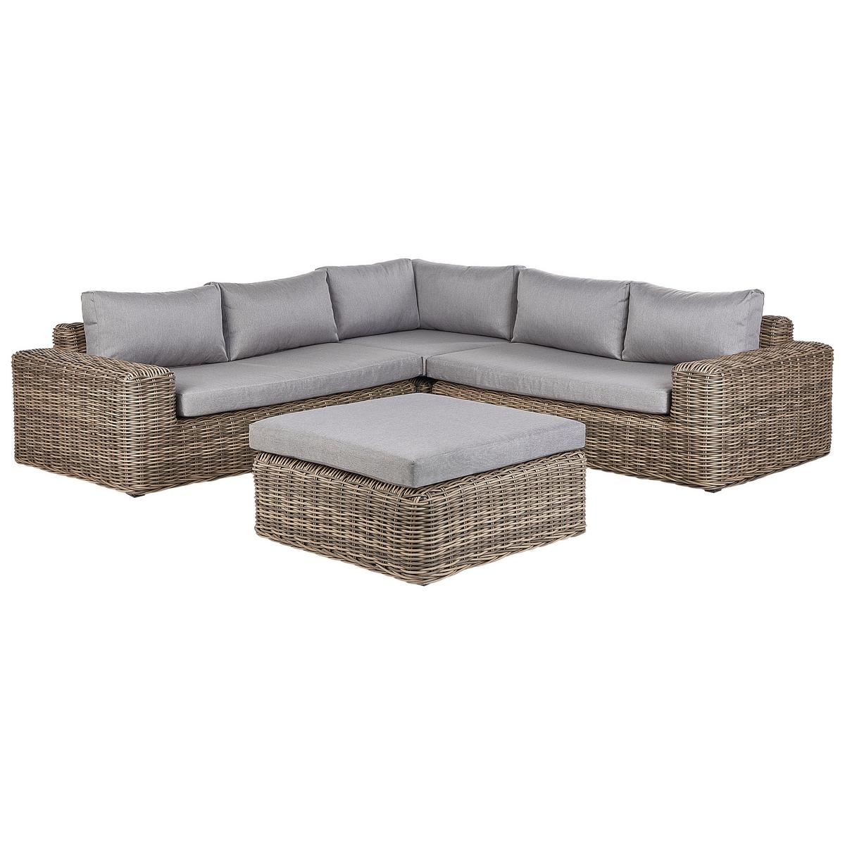 LOUNGE-SET 6-Sitzer PE Rattan Hellbraun Palermo - Braun/Grau, Kunststoff - Beliani