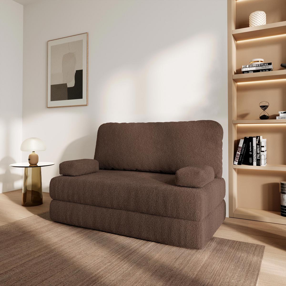 BETTSOFA KESTE aus Schaumstoff Bucle-Stoff Braun Schlaffunktion - Braun, Textil (140/86/60cm) - MASSENO