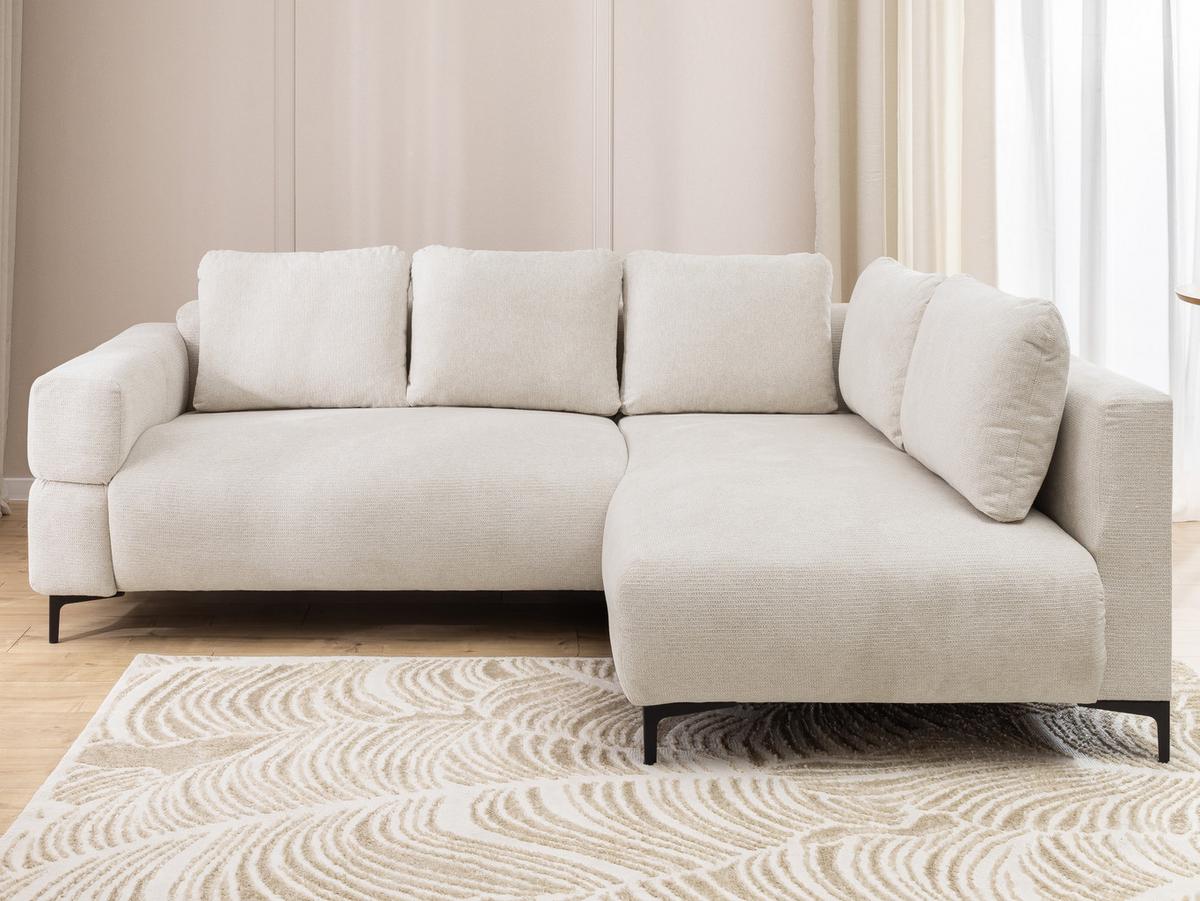 ECKSOFA Cardea in Bubble-Optik aus weichem Creme Strukturstoff mit hohem Sitzkomfort - Ottomane rechts - Creme/Schwarz, Holz/Textil (230/170cm) - S-Style