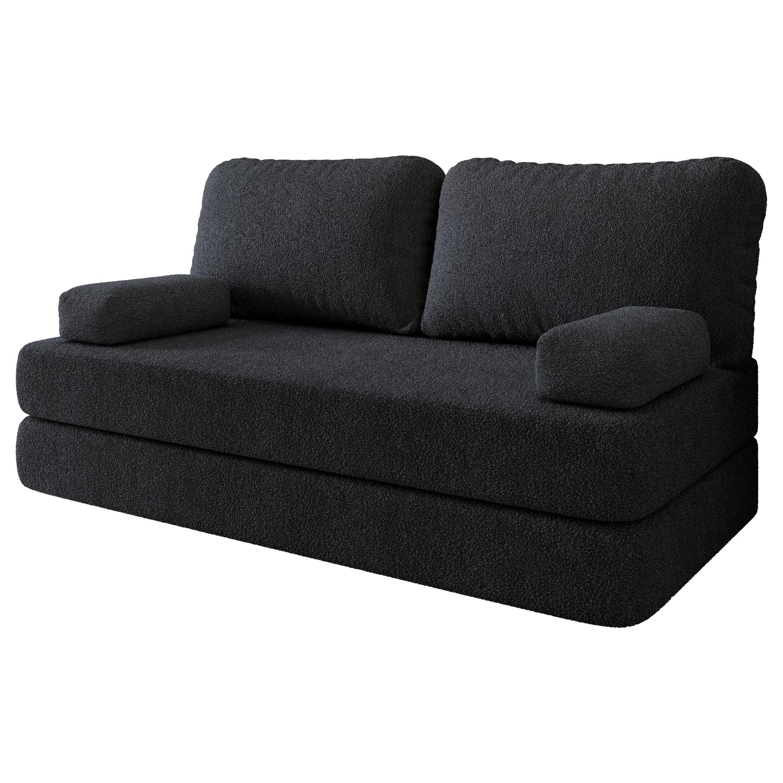 BETTSOFA NIKSI aus Schaumstoff Bucle-Stoff Schwarz Schlaffunktion - Schwarz, Textil (170/86/80cm) - MASSENO