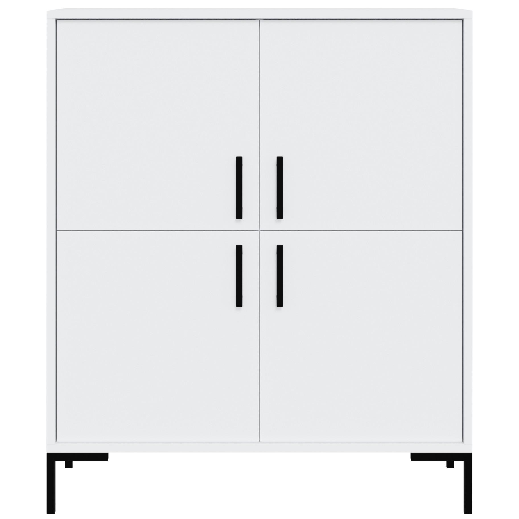 KOMMODE Selena, Highboard mit 4 Türen, Metallfüße, Selbstschließer, Weiß, 100 cm - Schwarz/Weiß, Holzwerkstoff/Metall (101/113/40cm) - Beautysofa