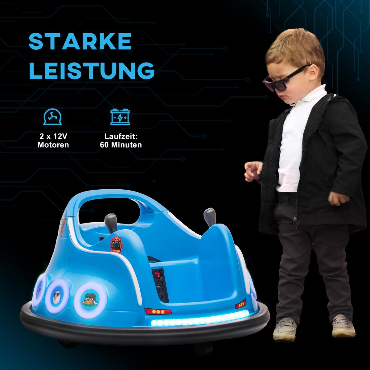 12V Kinder Autoscooter mit 2,4 G Fernbedienung, Elektro Bumper mit Musik Blau - Blau, Kunststoff (73/73/44cm) - AIYAPLAY