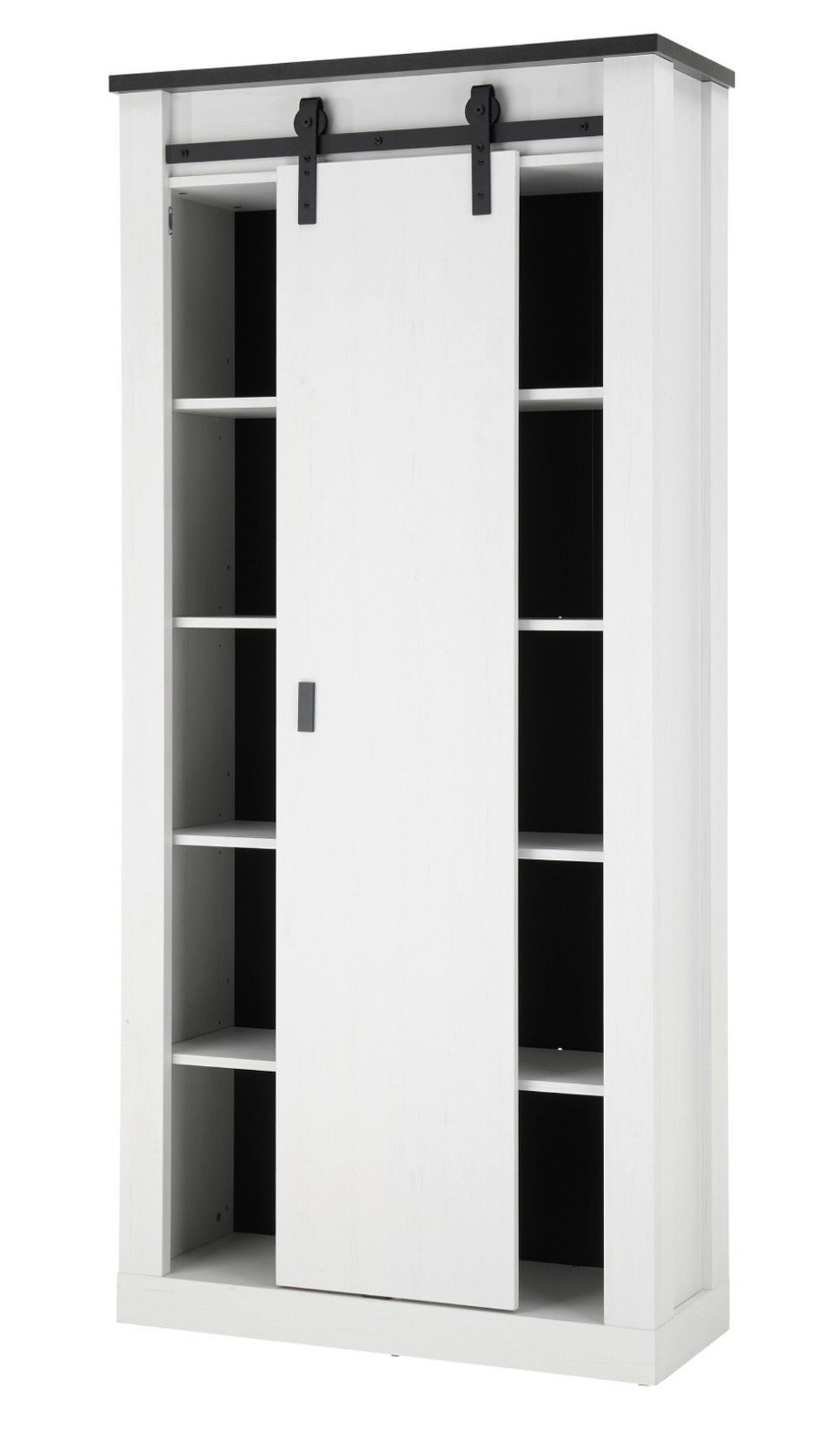 HOCHSCHRANK weiß Pinie, anthrazit Landhaus, Badschrank mit viel Stauraum - Anthrazit/Weiß, Holzwerkstoff/Metall (93/201/38cm) - Furn.Design