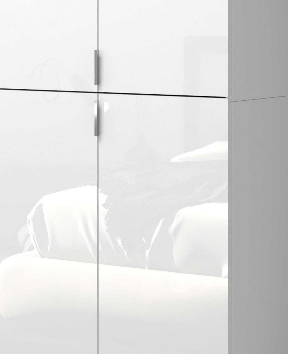 KOMMODE weiß Hochglanz 122 x 99 cm, Sideboard mit 4 Türen und 12 Fächern - Weiß Hochglanz/Silberfarben, Holzwerkstoff/Kunststoff (122/99/34cm) - Inn.Furn
