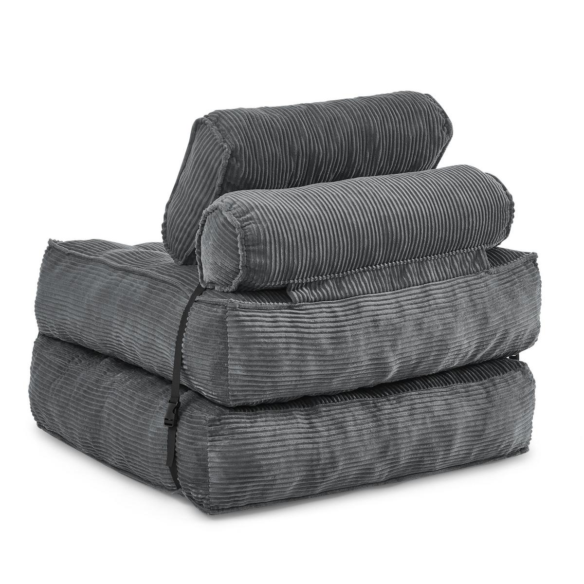 SCHLAFSESSEL 2-in-1 aus weichem cord, klappbar als loungesessel und gästebett - Dunkelgrau, Kunststoff (85/85/85cm) - Urban Meuble