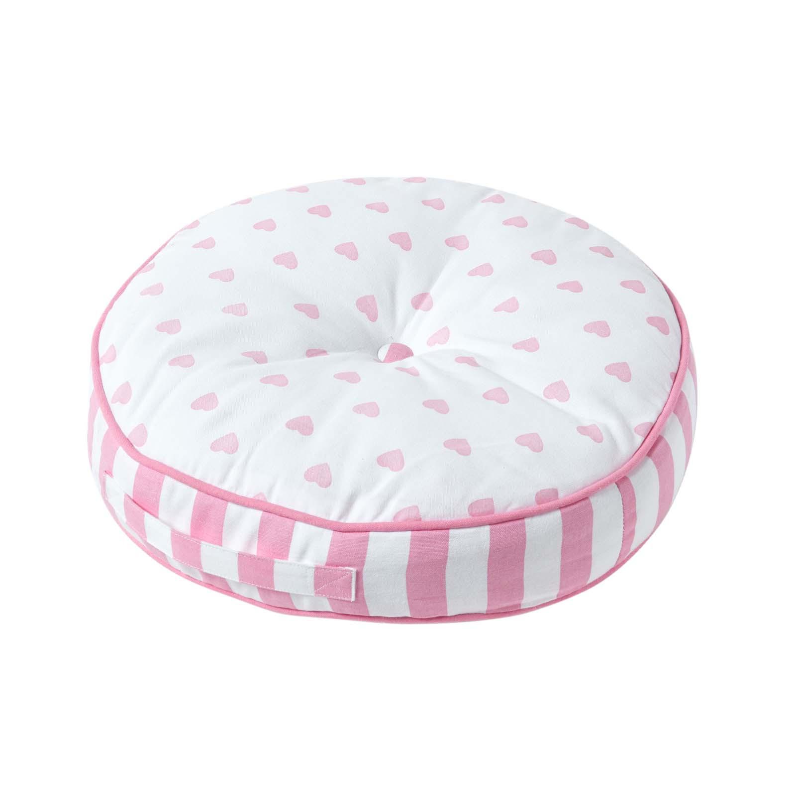 BODENKISSEN rund, Herzen & Streifen – rosa-weiß, Ø 43/7 cm - Weiß, Textil (43/43/7cm) - Homescapes