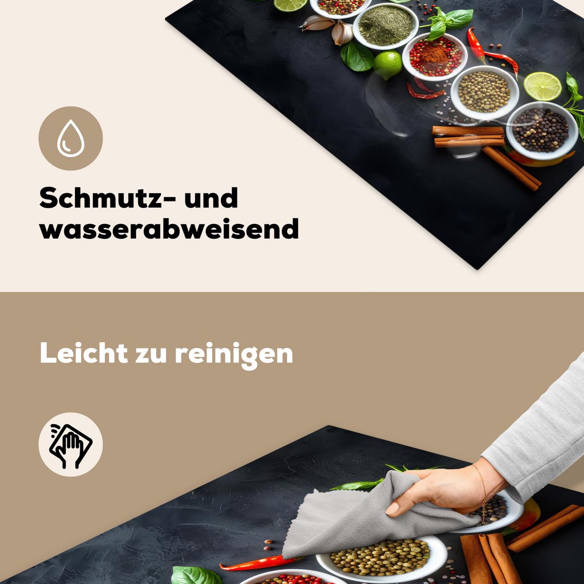 HERDABDECKPLATTE Kräuter - Gewürze - Konkrete Optik - Stilleben Ceranfeldabdeckung 80x52 cm - Multicolor, Kunststoff (80/52/0.2cm) - MuchoWow