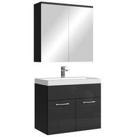 BADMÖBEL-SET Montreal 3 Teile Schwarz Hochglanz - 60 x 35 x 51 cm - Schwarz, Holz (60/53/35cm) - Badplaats