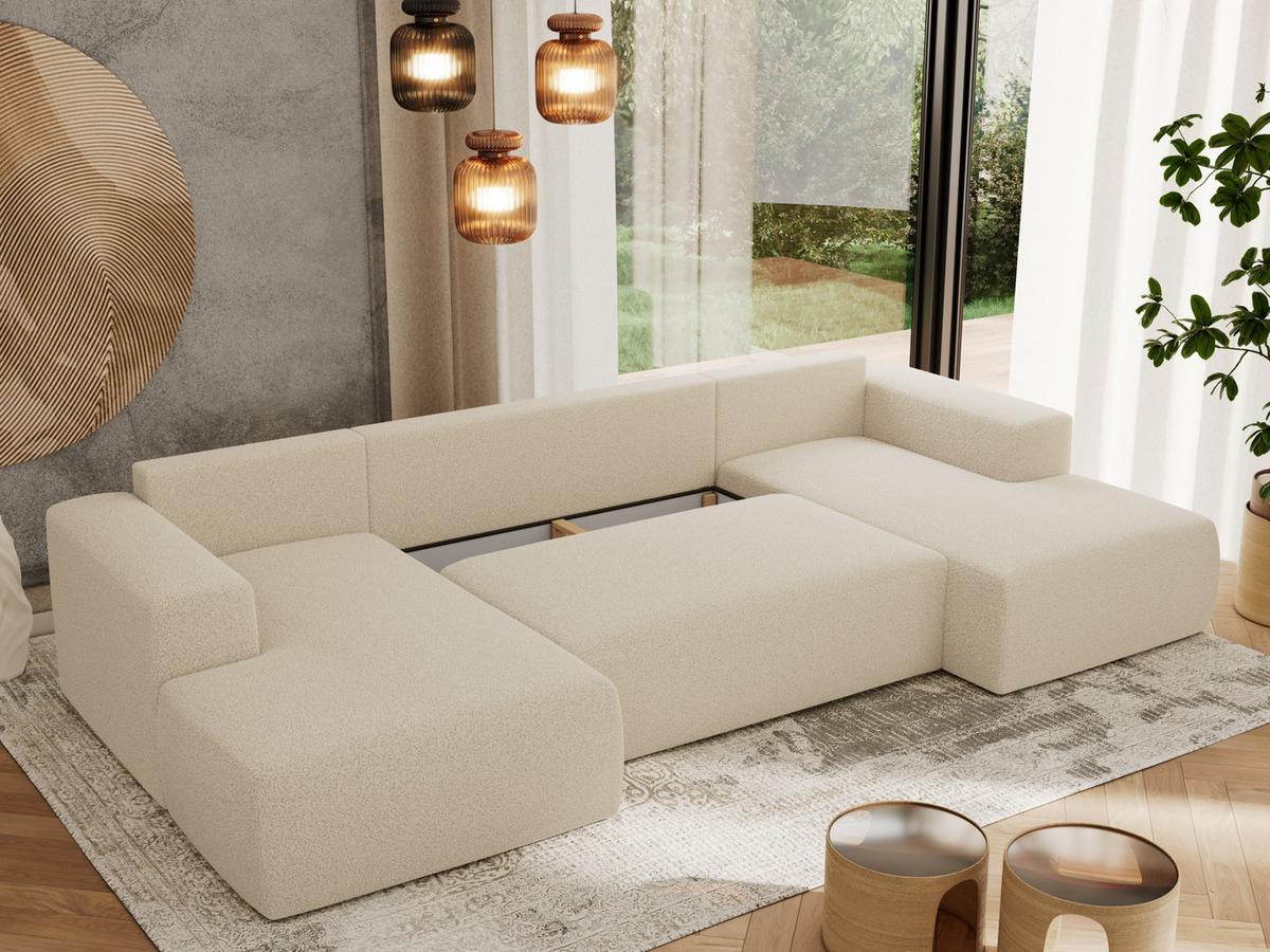 WOHNLANDSCHAFT TRENTINO U Beige Boucle - Beige/Schwarz, Kunststoff/Textil (334/91/163cm) - MKS