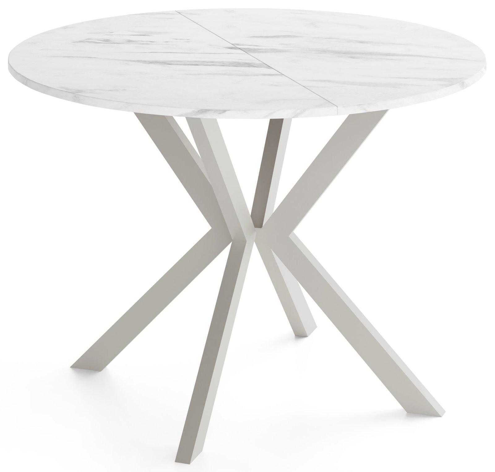 ESSTISCH Valio rund oval ausziehbar verlängerbar mit Metallbeinen in Kaschmir Grau, Marmor Weiß 100-140/100/76 cm - Ecru/Kaschmir, Holzwerkstoff/Metall (100/140/76cm) - WFL GROUP