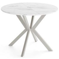 ESSTISCH Valio rund oval ausziehbar verlängerbar mit Metallbeinen in Kaschmir Grau, Marmor Weiß 100-140/100/76 cm - Ecru/Kaschmir, Holzwerkstoff/Metall (100/140/76cm) - WFL GROUP