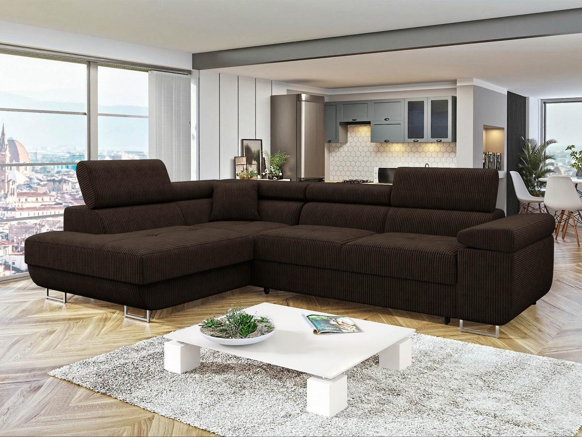 ECKSOFA Torezio Cord, Seite: Links - Nussbaumfarben, Holz/Textil (274/203cm) - MIRJAN24
