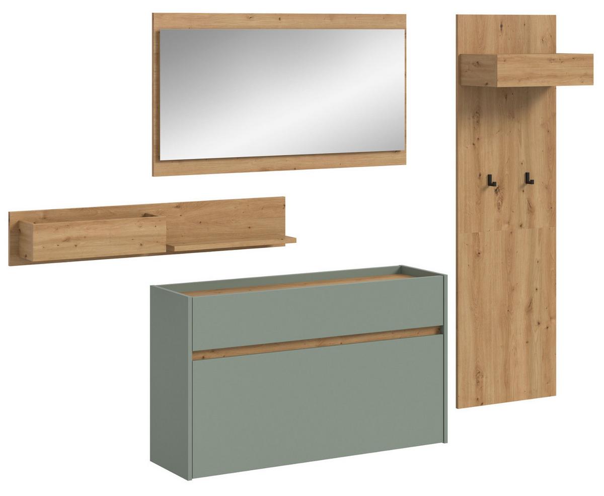 GARDEROBE-SET Salbei und Artisan Eiche, Garderobe 4-teilig, 205 x 192 cm, Borga - Salbeigrün/Eiche Artisan, Holzwerkstoff (205/192/32cm) - Inn.Furn