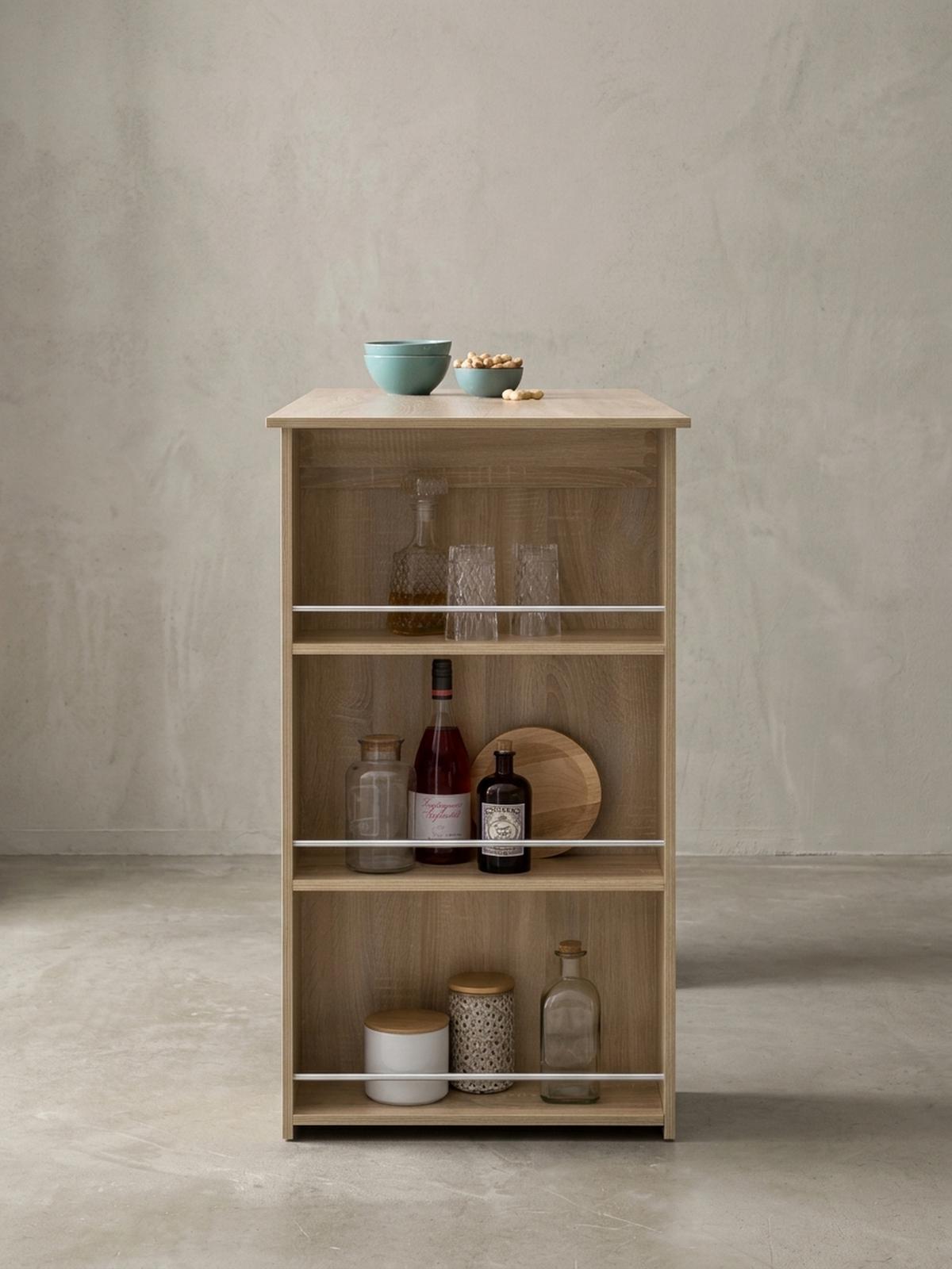 KÜCHENTRESEN GANDER Edelstahl 3 Fächer Ablage, Beige 120x60x107 cm - Beige, Holz/Metall (60/120/107cm) - KADIMA DESIGN