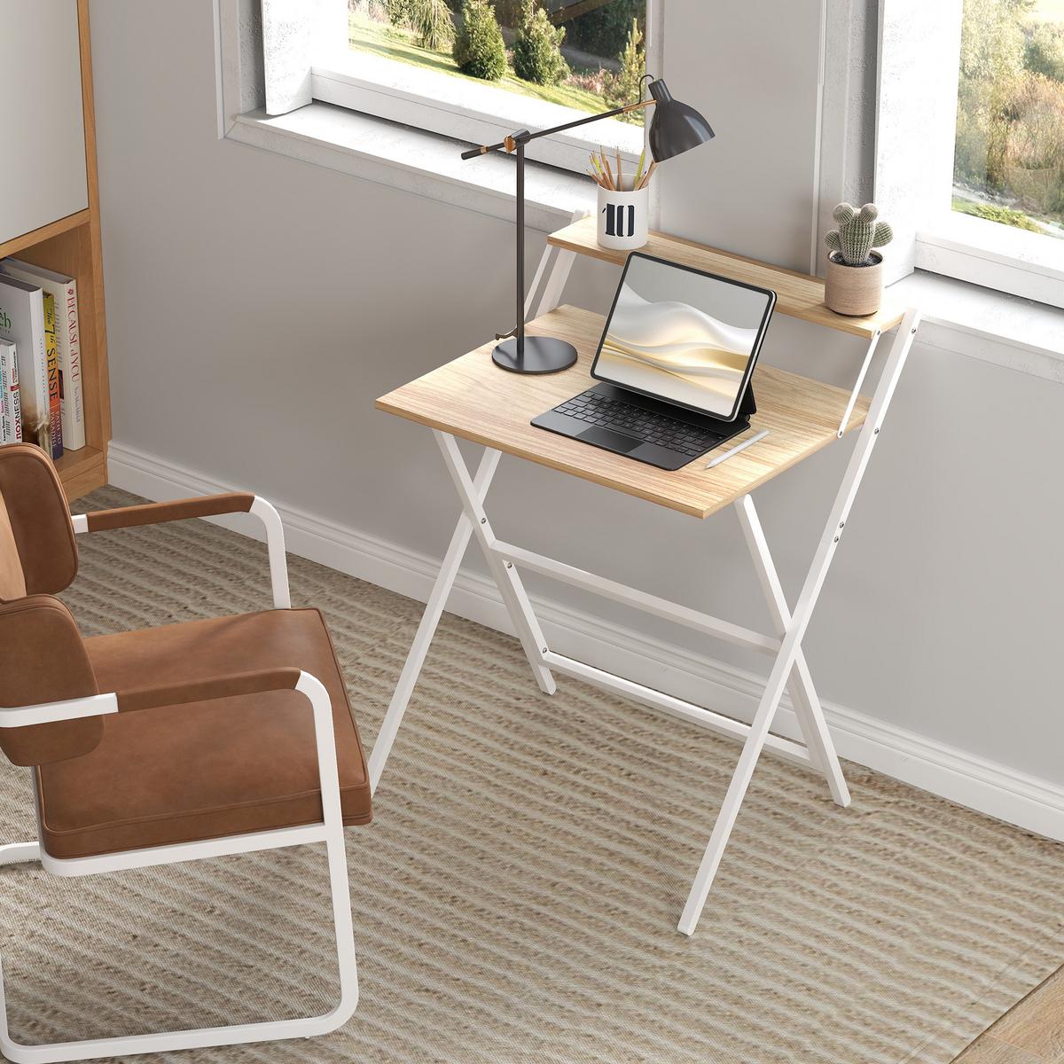 SCHREIBTISCH Stahl MDF Naturholz - Naturfarben/Weiß, Holzwerkstoff (62/70/86.5cm) - HOMCOM