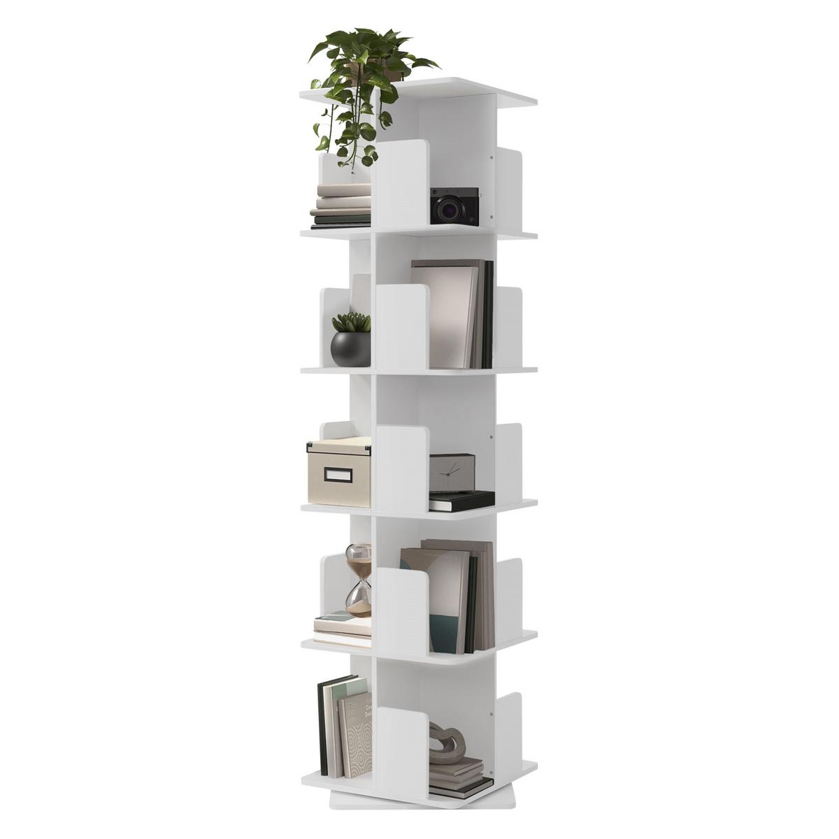 BÜCHERREGAL Kinder mit 5 Ebenen Weiß 40x155x40 cm Drehbar 360 Grad - Weiß, Holzwerkstoff (40/155/40cm) - ML-DESIGN