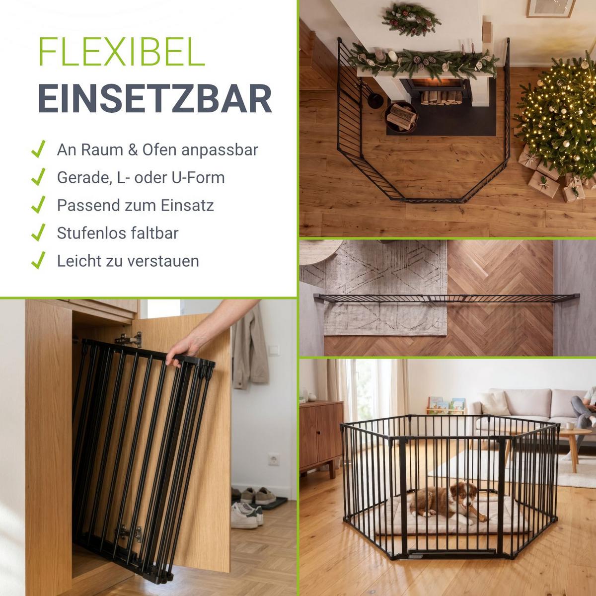 KAMINSCHUTZGITTER 300 cm - Schwarz, Metall (60/76/303cm) - Juskys