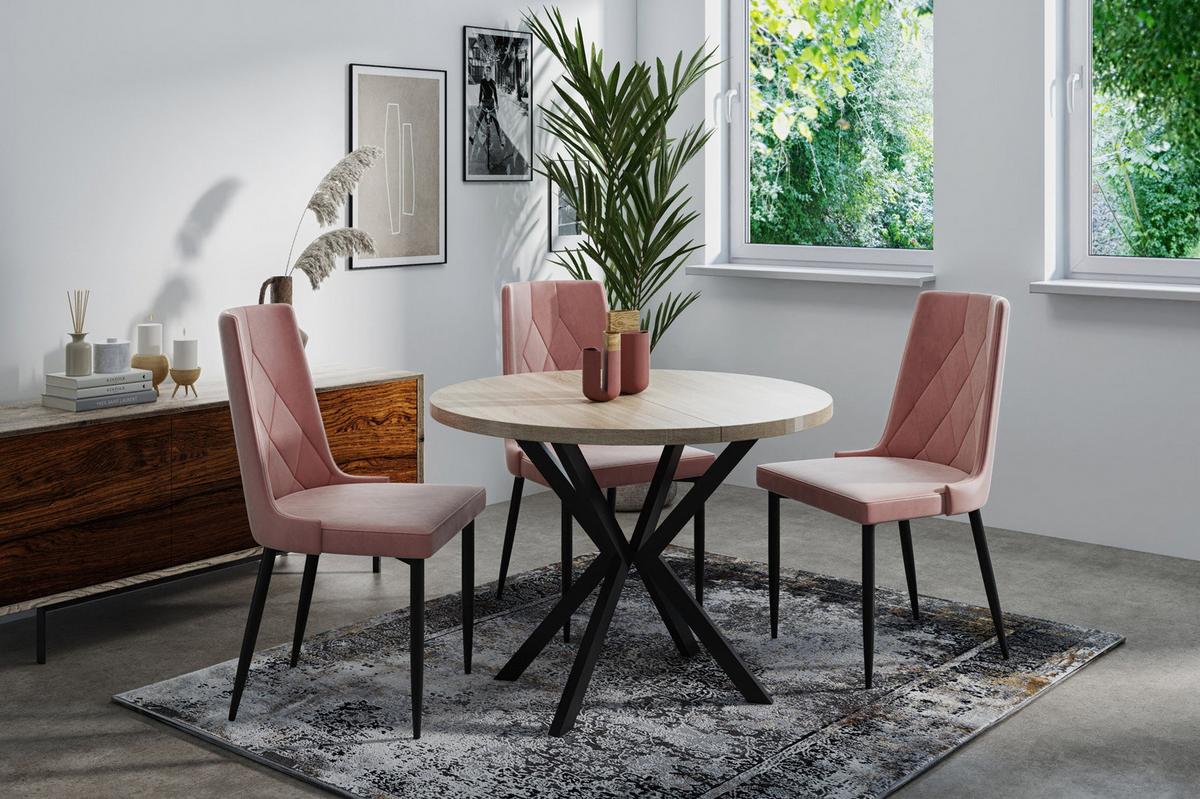 ESSTISCH Valeo runder ausziehbarer, Sonoma Eiche 100-180/100/76 cm - Schwarz/Sonoma Eiche, Holzwerkstoff/Metall (100/180/76cm) - WFL GROUP