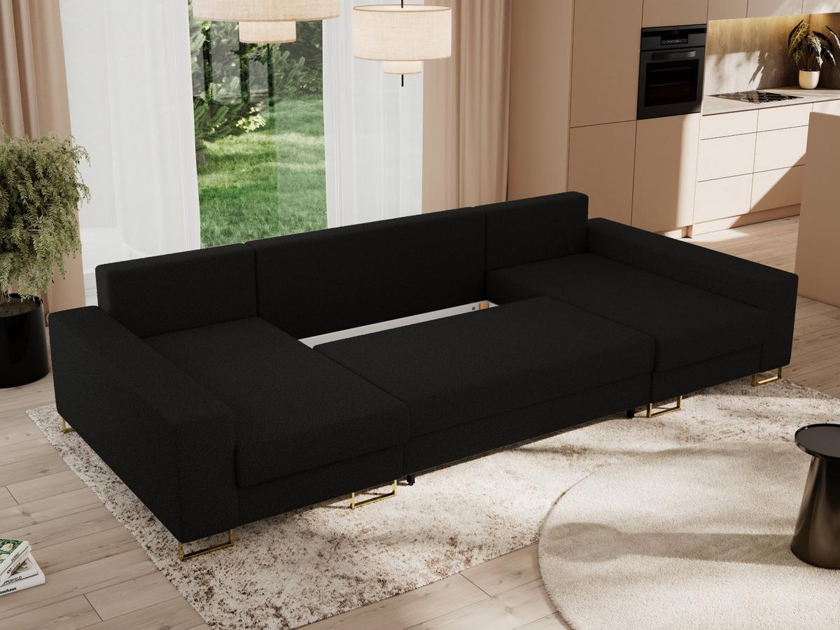 WOHNLANDSCHAFT DORIAN U Bouclé Schwarz - Goldfarben/Schwarz, Textil/Metall (312/85/138cm) - MKS