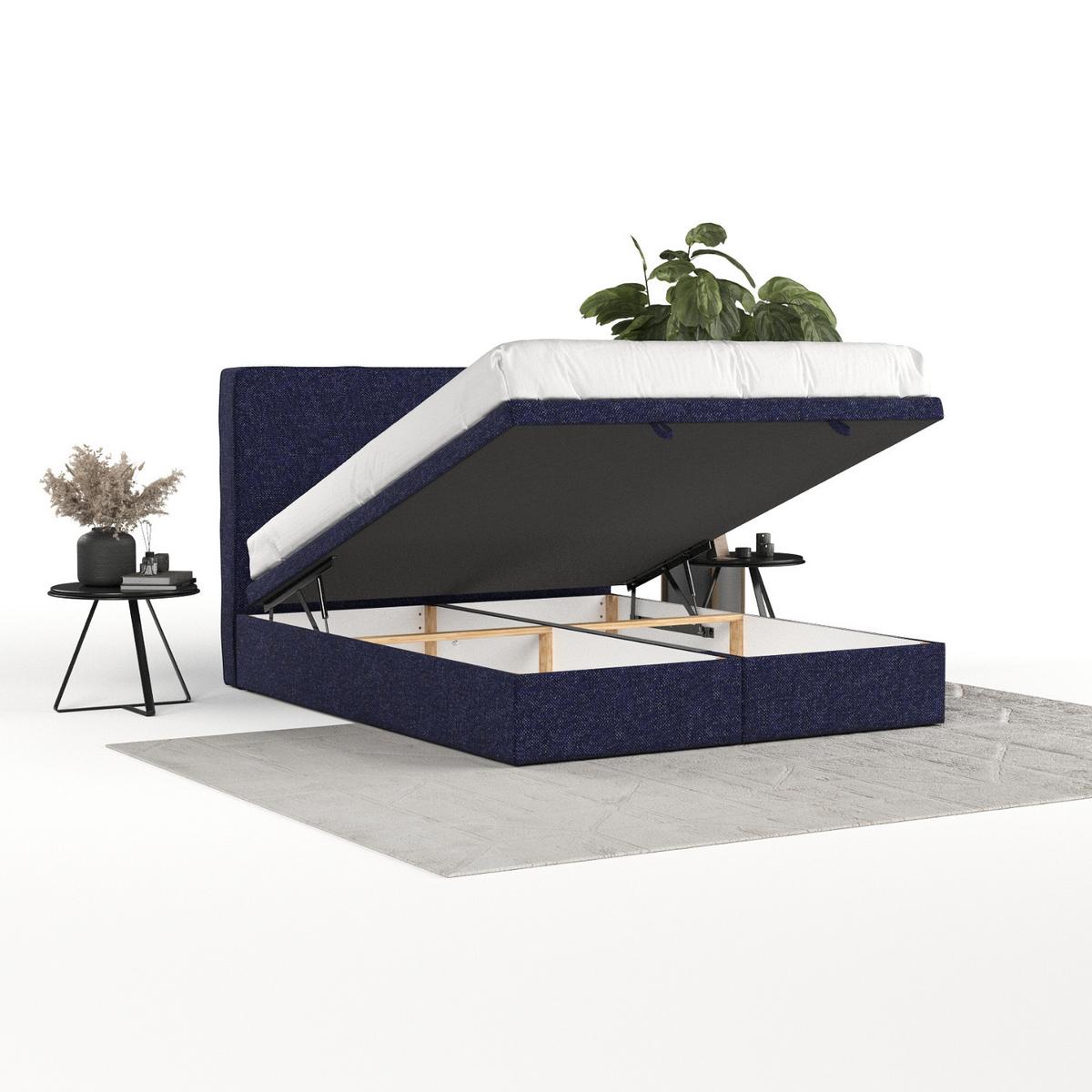 POLSTERBETT Hush mit Stauraum 160/200 cm Marineblau im Alta Stoff - Schwarz/Dunkelblau, Holz/Holzwerkstoff (160/200cm) - AltaBeds