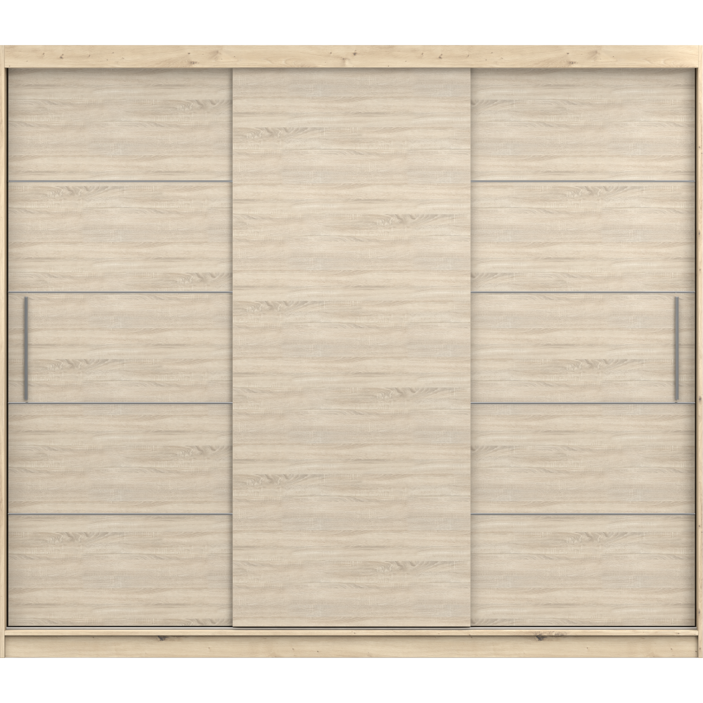 SCHWEBETÜRENSCHRANK ALBA ohne Spiegel Sonoma Eiche, mit LED Beleuchtung 250 cm - Sonoma Eiche, Holz (250/218/61cm) - imoebel24