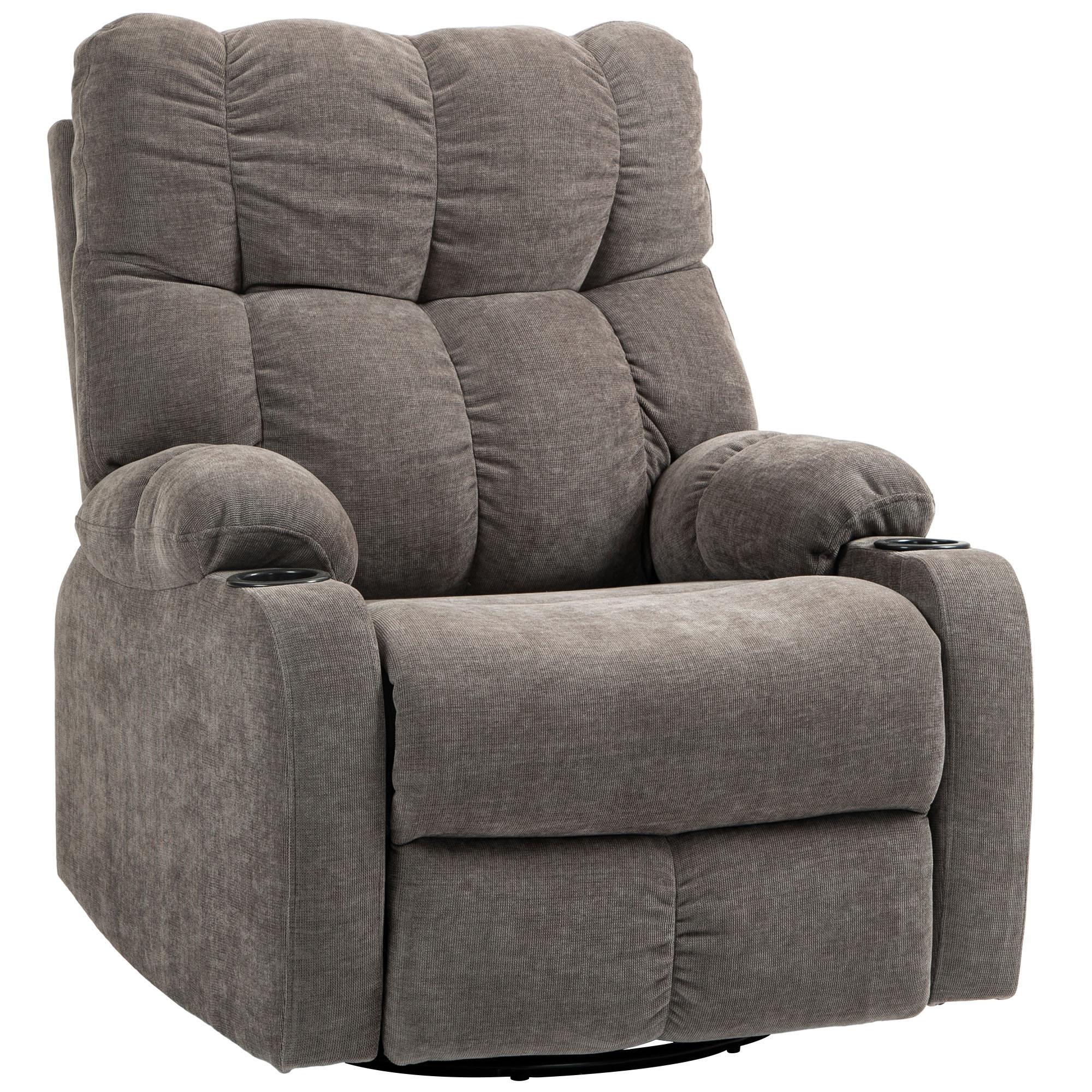 RELAXSESSEL Drehbar Fernsehsessel mit Liegefunktion, Schaukelfunktion Hellbraun - Hellbraun/Schwarz, Textil (96/108/88cm) - HOMCOM