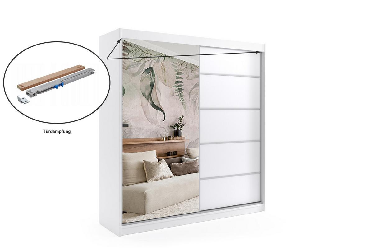KLEIDERSCHRANK mit Spiegel-Schiebetüren und Aluminium-Leisten - MAKI - 200 cm Weiß - Weiß, Holzwerkstoff (200/216/61cm) - ALTDECOR