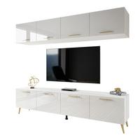 WOHNWÄNDE AURA mit Griffen Weiß Hochglanz – Füße in Gold - Weiß Hochglanz/Goldfarben, Holzwerkstoff (200/49/40cm) - Lookway