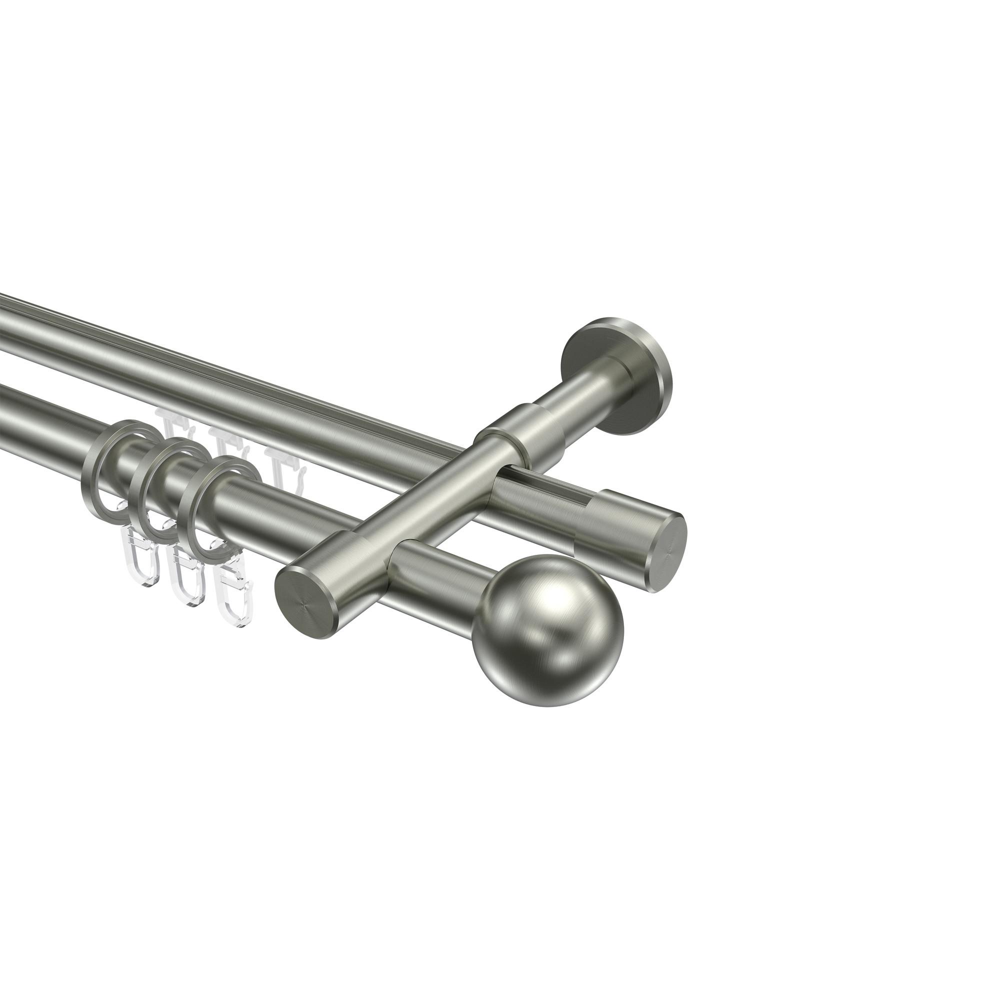 GARDINENSTANGE RUNDROHR-INNENLAUF Prestige Luino 540 cm (geteilt in 3 x 180 cm), 2-läufig, 20 mm Ø Edelstahl-Optik - Edelstahlfarben, Metall (540cm) - INTERDECO