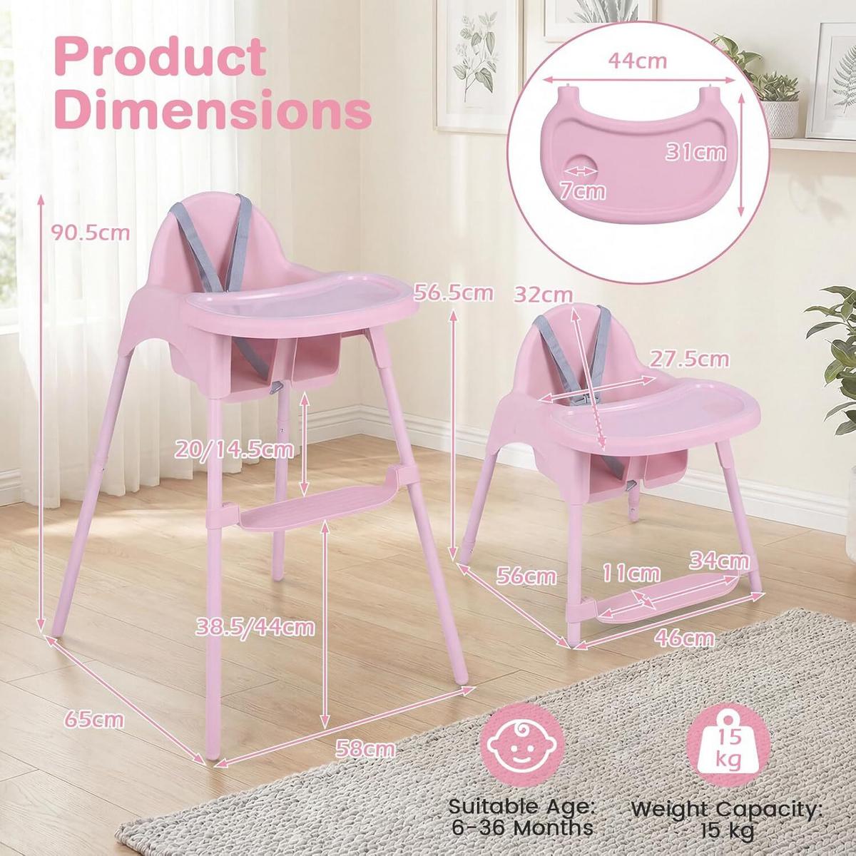 KINDERHOCHSTUHL aus Metall rosa - Pink, Metall (56/56.5/46cm) - COSTWAY