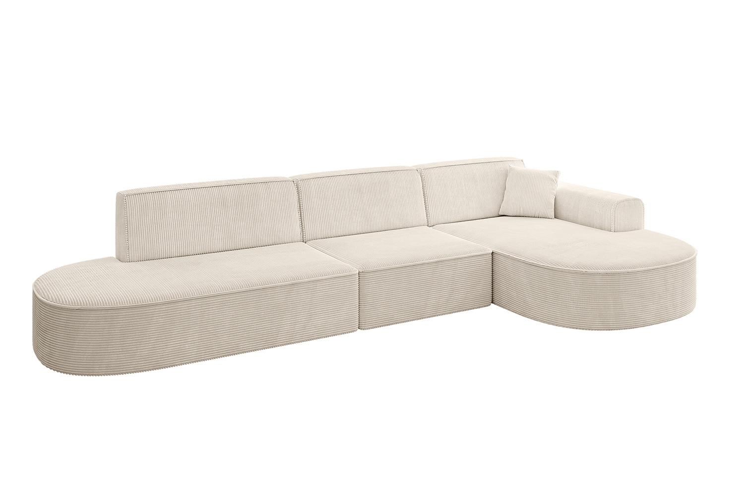 ECKSOFA Ottomane Rechts MARI-L2 - 328x171x79 cm Beige Cord - Beige/Schwarz, Holzwerkstoff/Kunststoff (171/328cm) - ALTDECOR