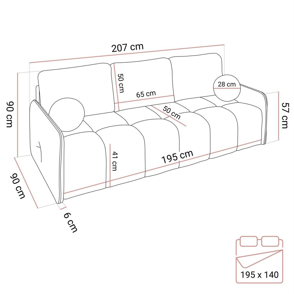 SCHLAFSOFA Morena, zweisitzig, mit Schlaffunktion, Quelle 05 - Beige, Textil (207/90/90cm) - Lookway