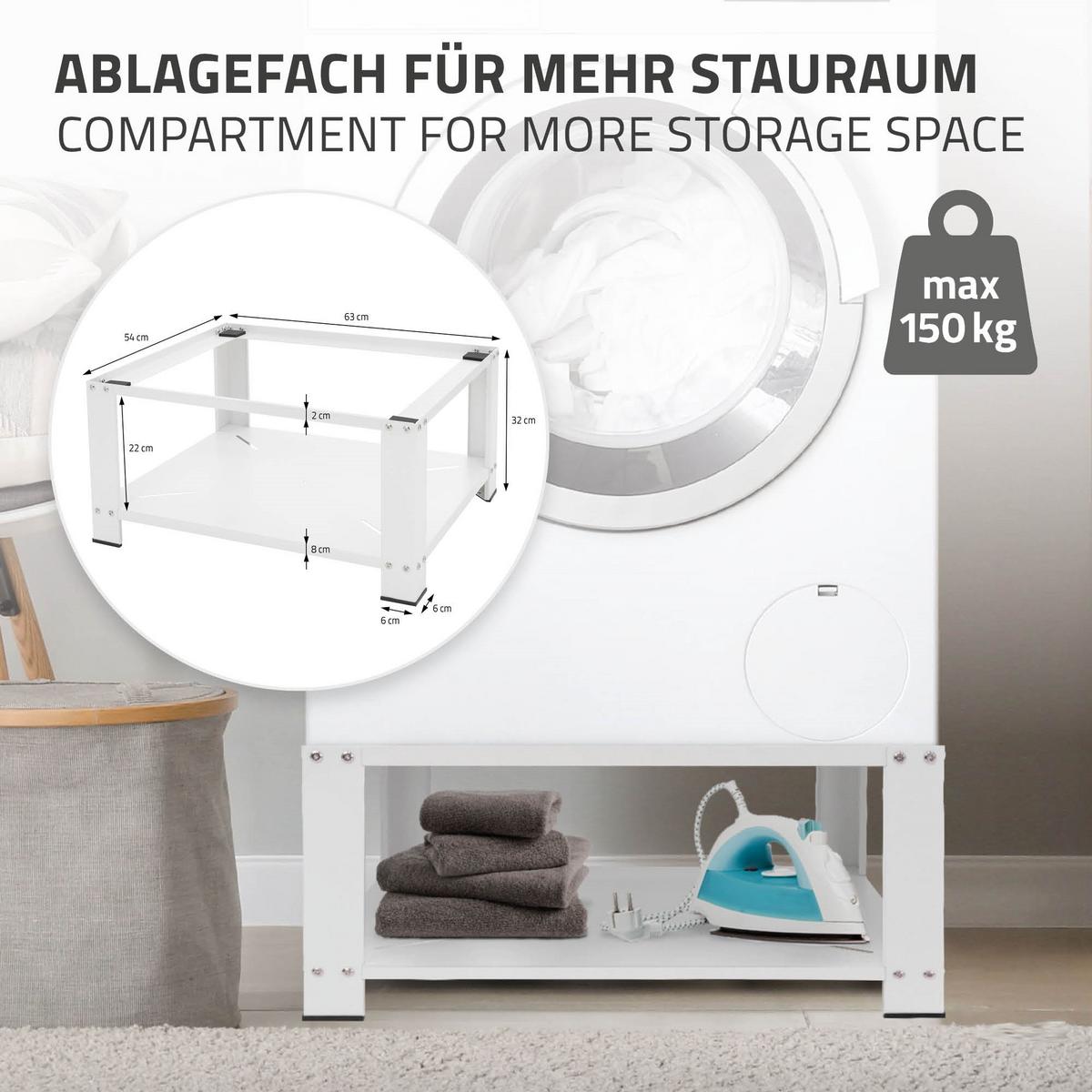 WASCHMASCHINEN UNTERGESTELL mit Ablage Podest Trockner Unterschrank 63x54 cm Weiß aus Stahl - Weiß, Metall (63/32/54cm) - ML-DESIGN