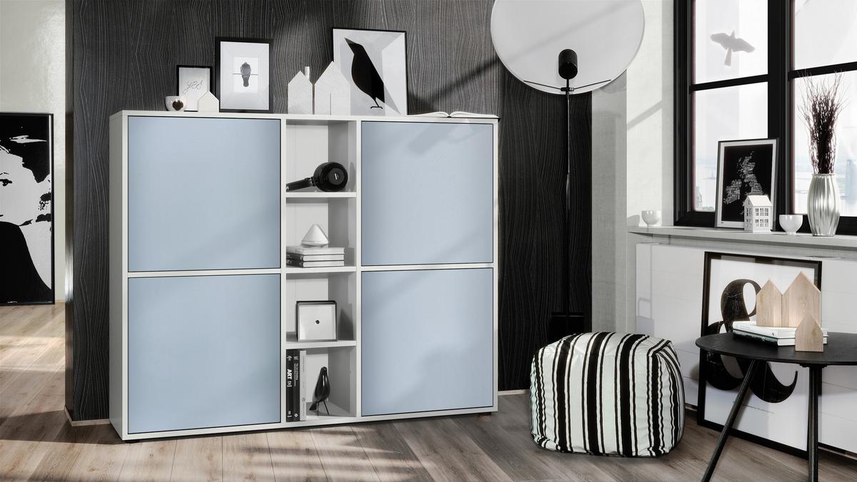 HIGHBOARD Cuba Türen in Denim matt - Pastellblau, Holzwerkstoff (130.5/105.5/35.5cm) - Vladon