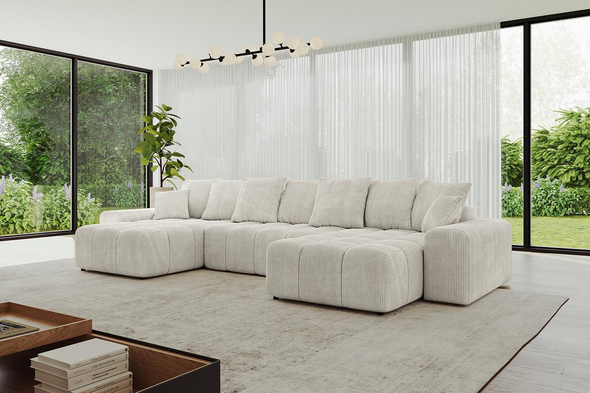WOHNLANDSCHAFT ENIL-U 401x189x68 Creme Cord - Hellgrau/Creme, Holzwerkstoff/Kunststoff (401/68/189cm) - ALTDECOR