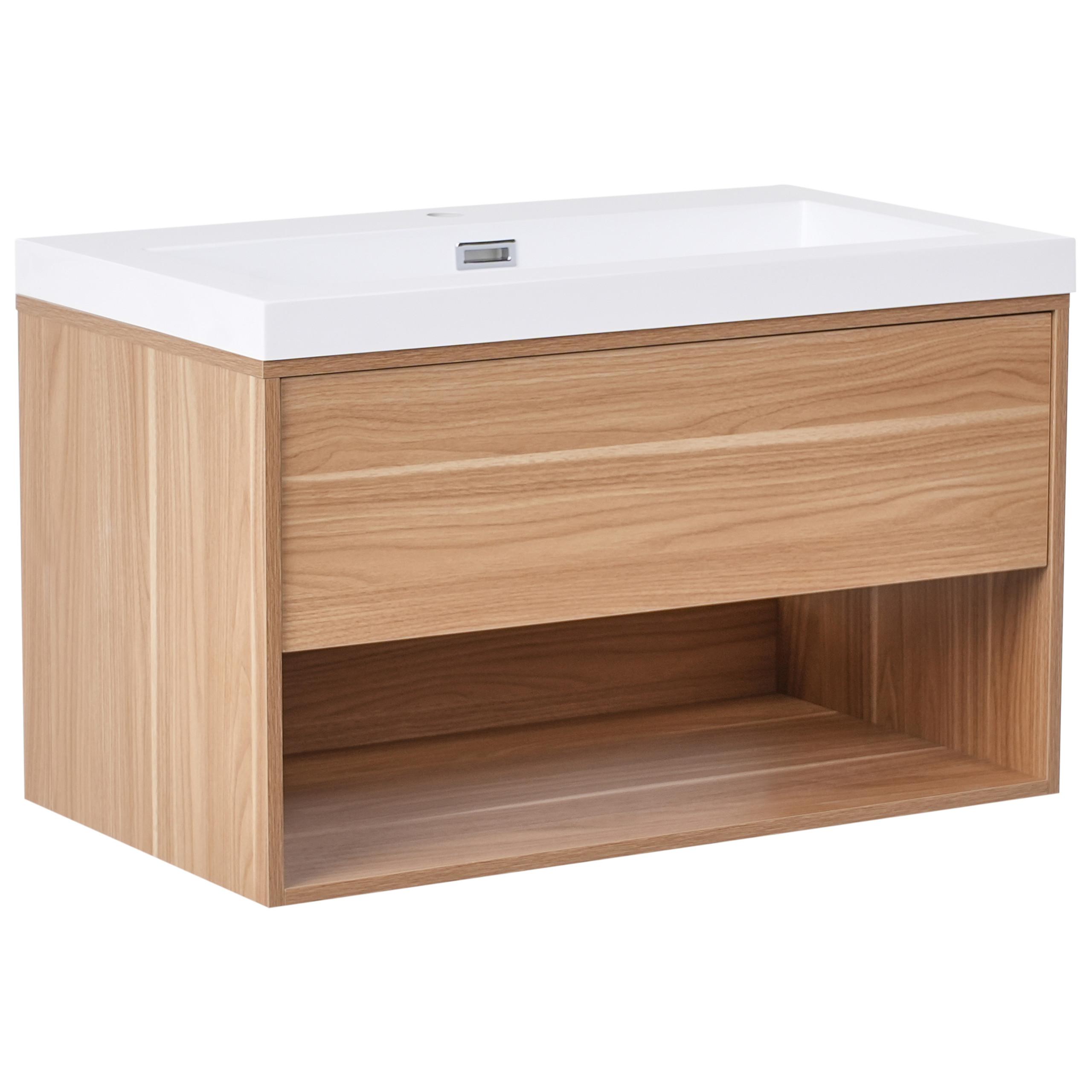 WASCHBECKENUNTERSCHRANK wandmontiertk mit Waschbecken Hellbraun Berbice - Hellbraun, Holzwerkstoff (80/45/92cm) - Beliani