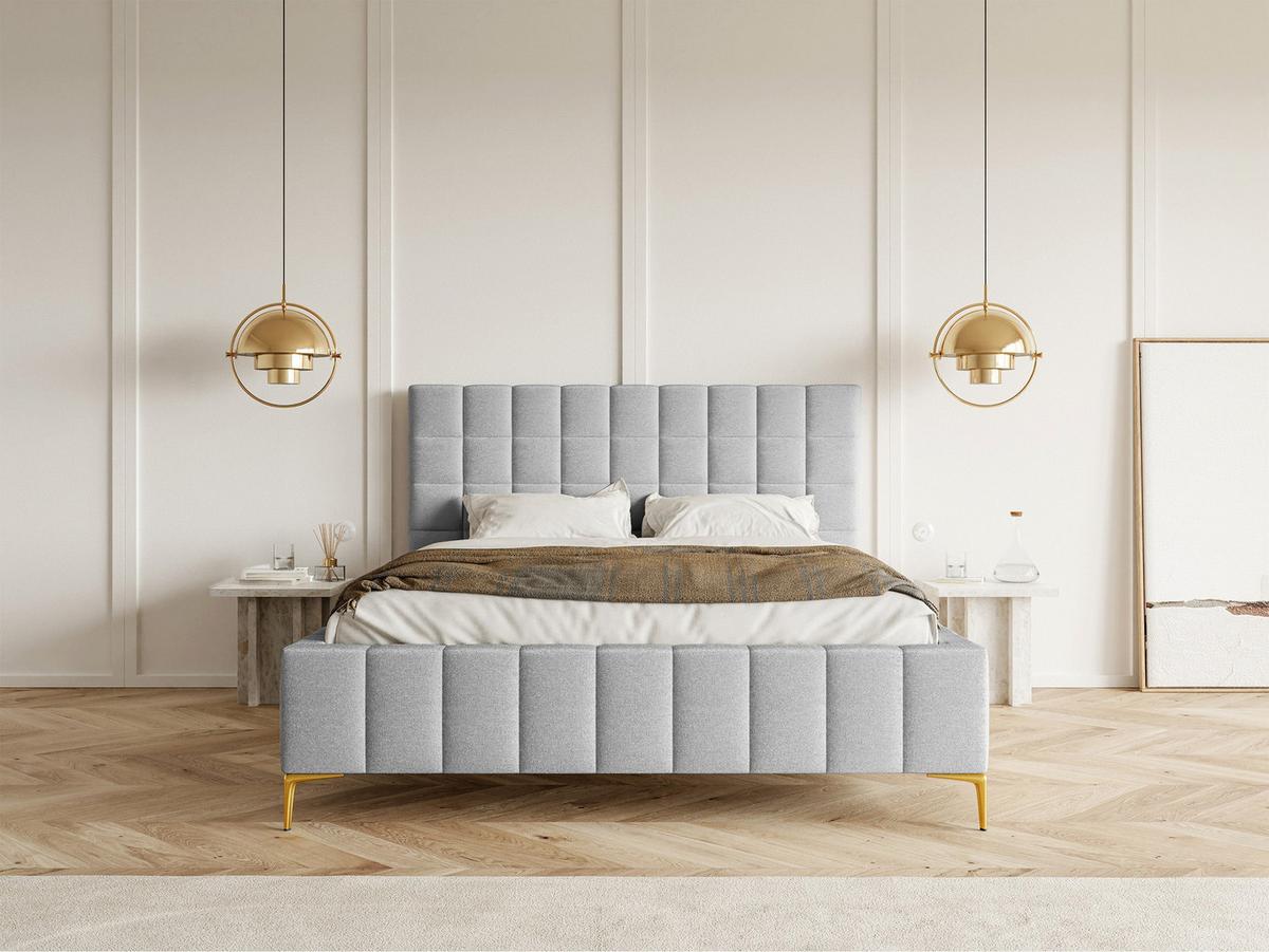 POLSTERBETT Szejlo Hellgrau Chenille 180 cm - Goldfarben/Hellgrau, Textil/Metall (180/200cm) - Selsey