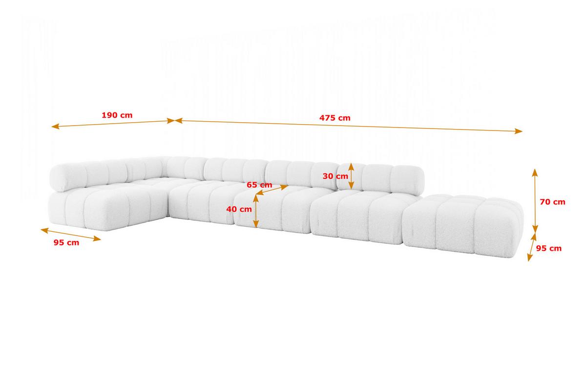ECKSOFA modulares Sofa Favio-L3 - 475x190x70 cm Weiß Bouclé - Weiß, Holzwerkstoff/Textil (475/190cm) - ALTDECOR
