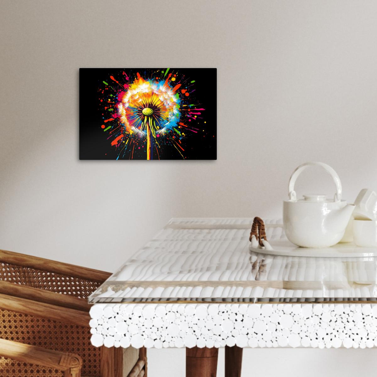 LEINWANDBILD Löwenzahn - Graffiti - Farbenfroh - Blumen - Natur Deko Schlafzimmer 30x20 cm - Multicolor, Textil (30/20cm) - MuchoWow