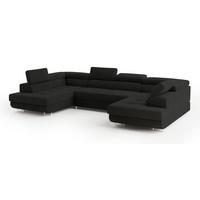 WOHNLANDSCHAFT RAGGIO Schwarz Velours-Stoff mit Schlaffunktion - Schwarz, Holz (336/90/202cm) - MASSENO